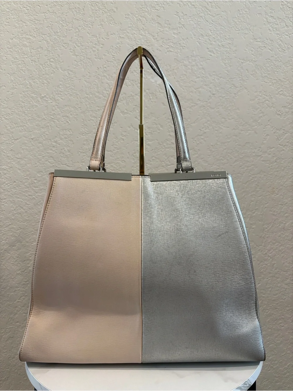 Fendi 3Jours Nude Silver Tote Leather Hand Bag